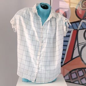 Madewell White Plaid Button Down Tie Sleeve Shirt Small